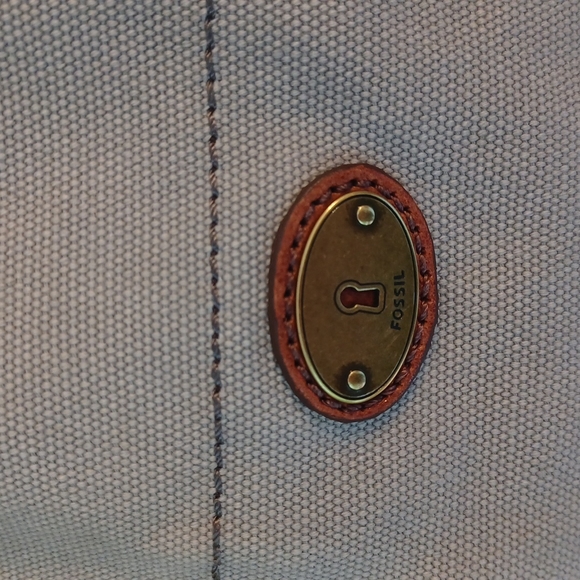 Fossil Taupe Canvas Embellished Circles Squares Tote Bag - Picture 9 of 16